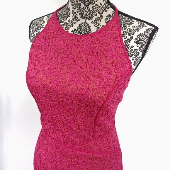 BCBG Tenya Racerback Mesh & Lace Sheath Dress Turkish Rose 4 - Picture 3 of 6